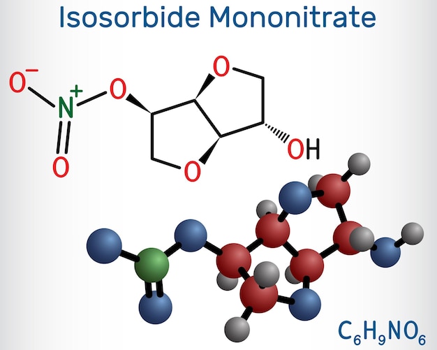 Vector isosorbide mononitrate molecule structural chemical formula molecule model vector