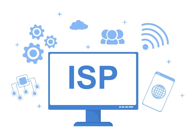 ISP or Internet Service Provider Illustration with Keywords and Icons for Intranet Access Secure