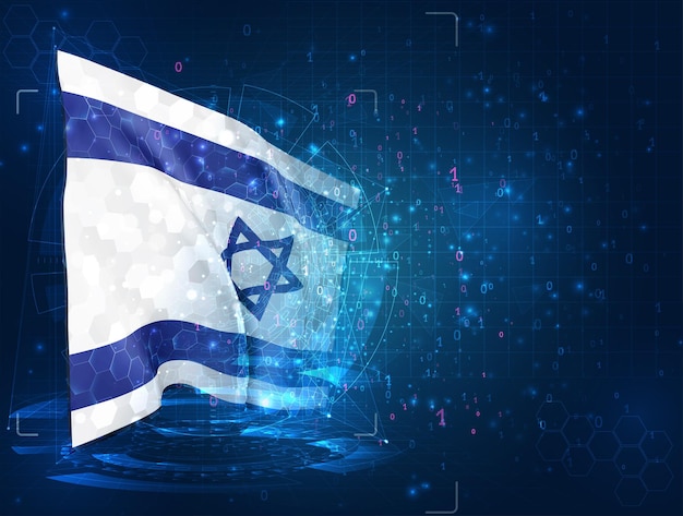 Israel 3d flag on blue background with hud interfaces