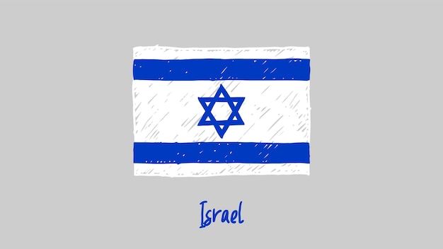 Israel Flag Colored Pencil or Marker Sketch Vector