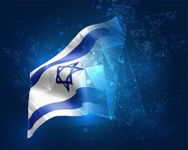 Israel, flag, virtual abstract 3D object from triangular polygons on a blue background