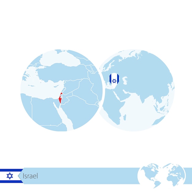 Israel on world globe with flag and regional map of Israel. Vector Illustration.