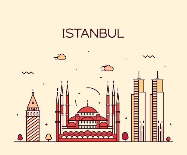 Istanbul City skyline detailed silhouette. Trendy vector illustration