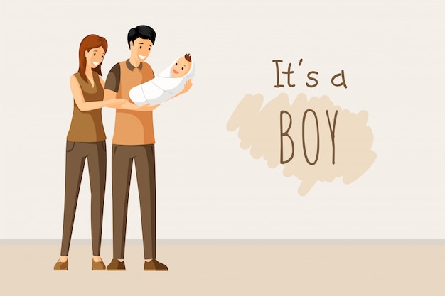 It a boy concept. Baby shower invitation, parenting, togetherness, happy parents day card design.