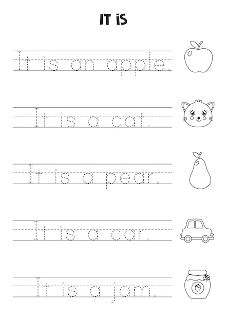 It is sentence for kids Black and white worksheet