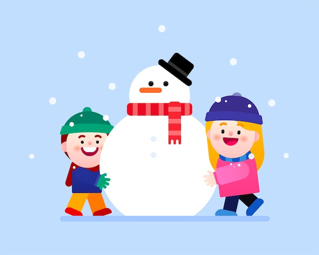 It is time to build the snowman together in winter