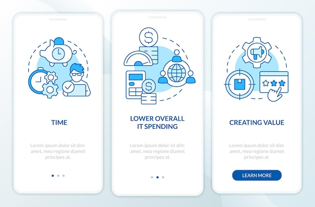 IT outsourcing benefits blue onboarding mobile app screen