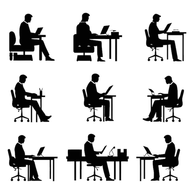 IT Professional at Work station Silhouette set sketch