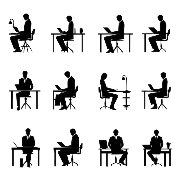 IT Professional at Work station Silhouette set