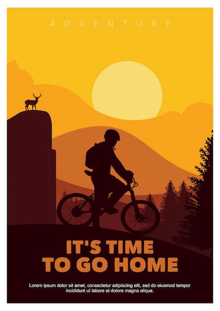 It's time to go home, poster mountain bike silhouette