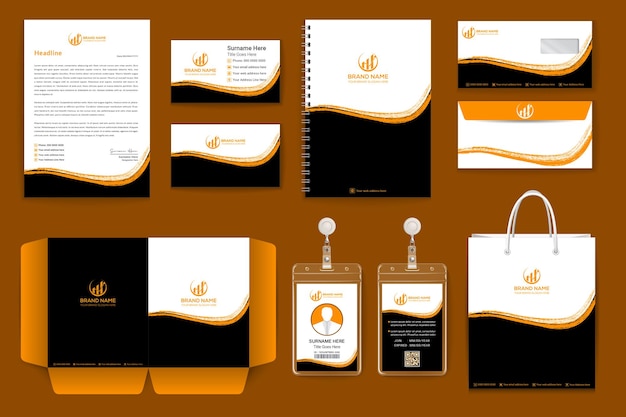 It and software company brush stroke brand identity mockup of stationery design