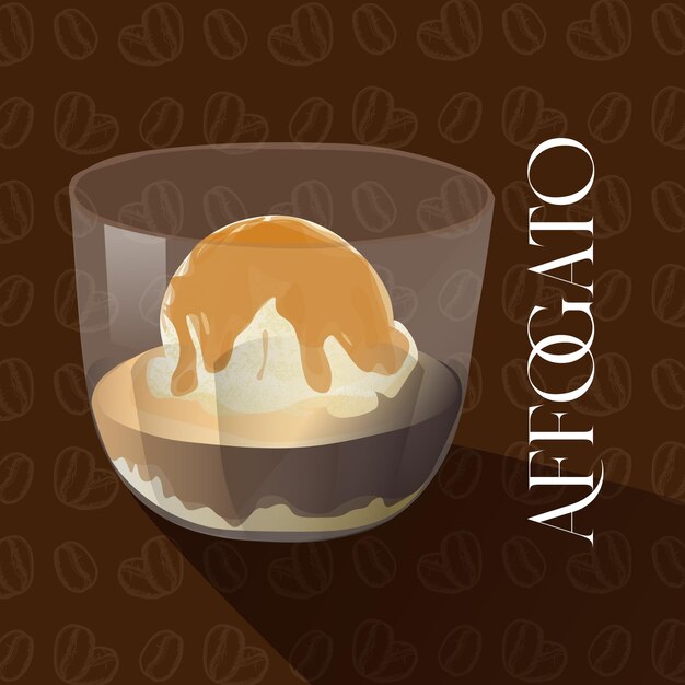 Vector italian affogato coffee dessert minimalist vector illustration