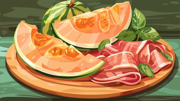 Italian Appetizer Coppa Ham with Melon Cartoon Vector