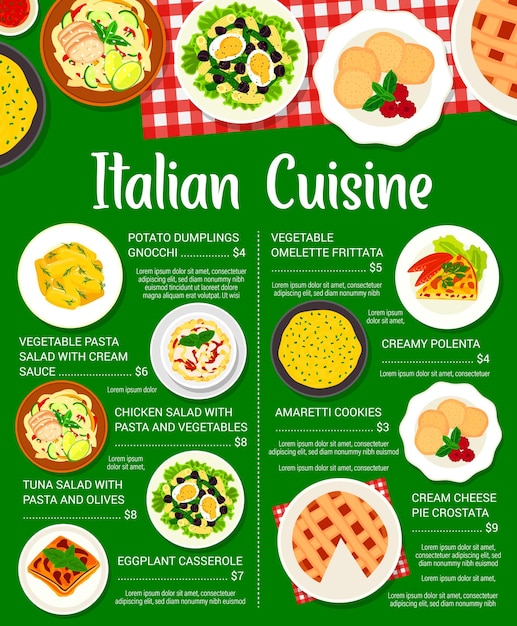 Italian cuisine menu Italy dishes price list