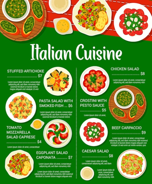 Italian cuisine restaurant meals menu page design