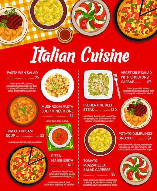 Italian cuisine restaurant meals menu template