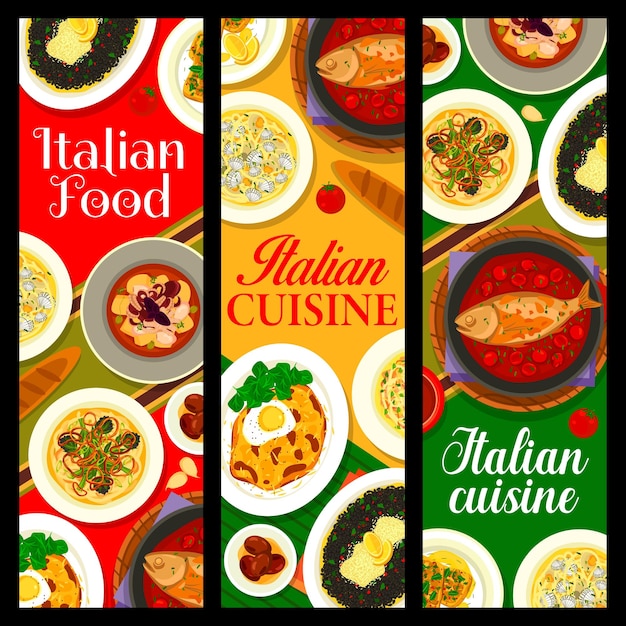 Italian food restaurant meals vector banners