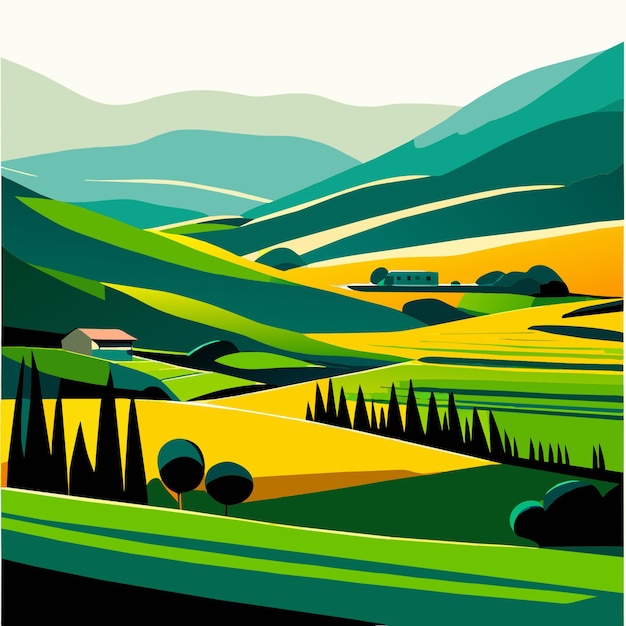 Vector italiantoscanavalleyfieldillustrationprof