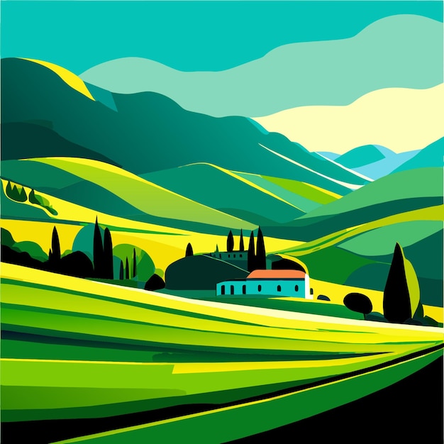 Vector italiantoscanavalleyfieldillustrationprof