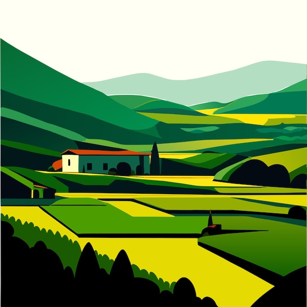 Vector italiantoscanavalleyfieldillustrationprof