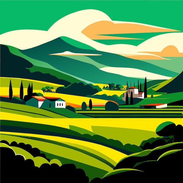 Vector italiantoscanavalleyfieldillustrationprof