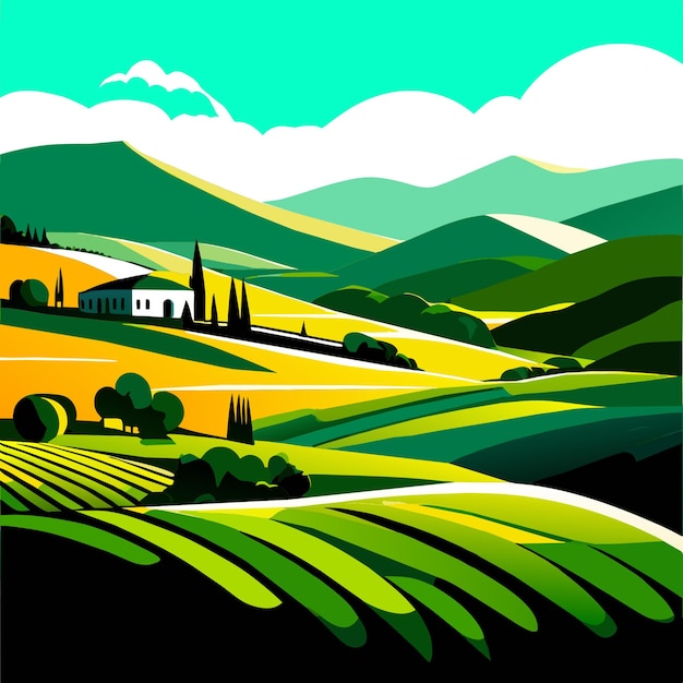 Vector italiantoscanavalleyfieldillustrationprof