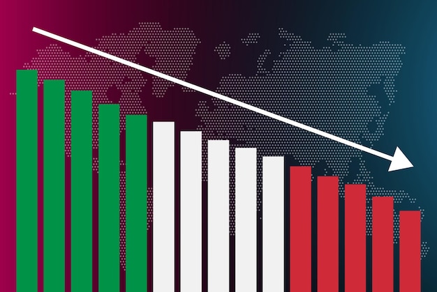 Italy bar chart graph decreasing values crisis and downgrade news banner fail and decrease