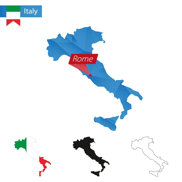 Italy blue Low Poly map with capital Rome