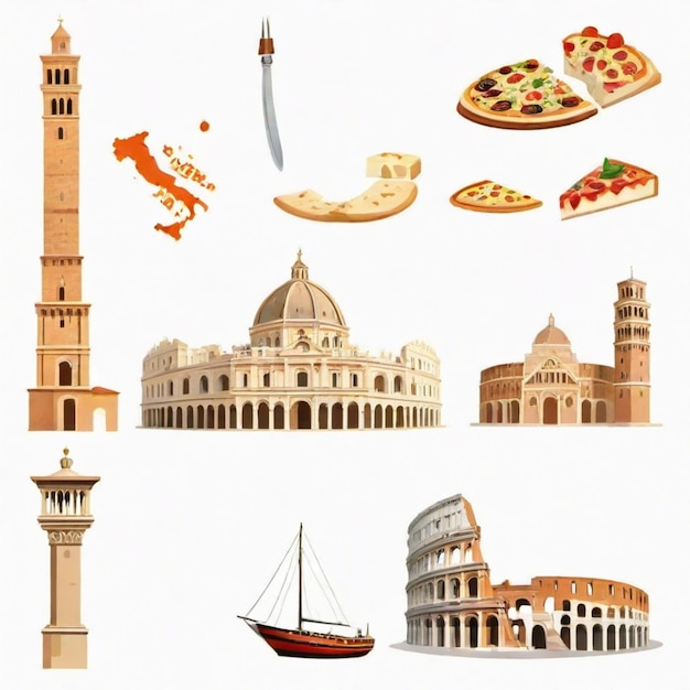 Vector italy cartoon vector set white background isolated