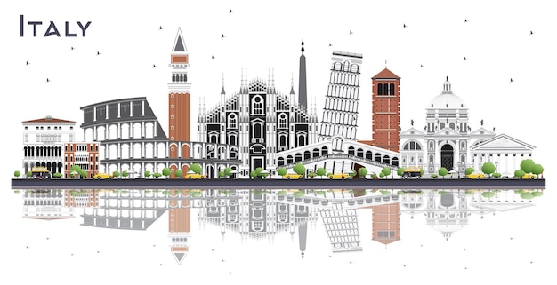 Italy City Skyline with Gray Buildings and Reflections Isolated on White. Vector Illustration. Business Travel and Tourism Concept with Modern Architecture. Italy Cityscape with Landmarks.