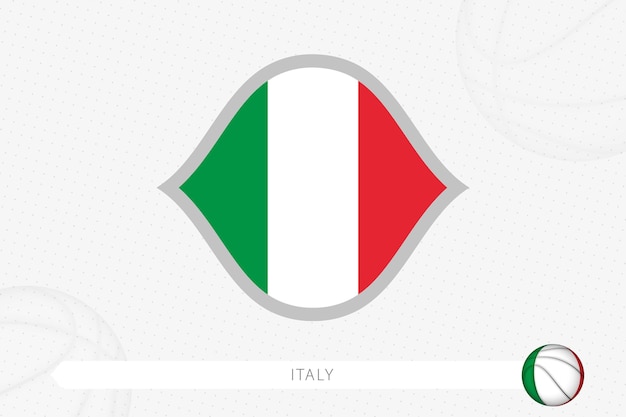 Italy flag for basketball competition on gray basketball background.