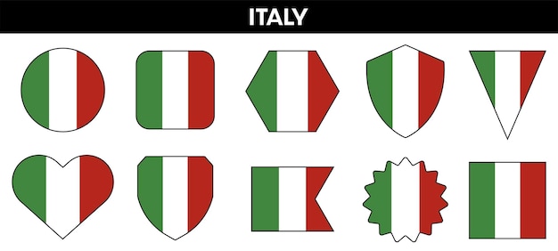 Italy flag in different shapes Italian colors emblem set