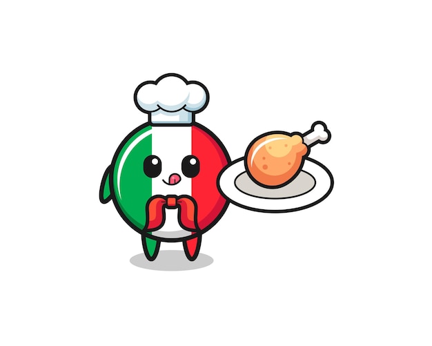 Italy flag fried chicken chef cartoon character , cute design