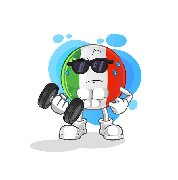 Italy flag lifting dumbbell vector. cartoon character