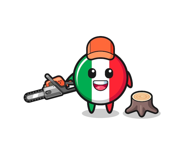 Italy flag lumberjack character holding a chainsaw