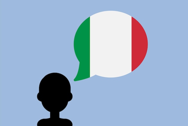 Italy flag with speech balloon silhouette man with country flag learning Italian language