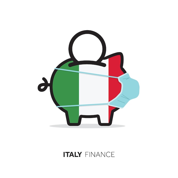 Italy healthcare cost piggy bank wearing a protective face mask