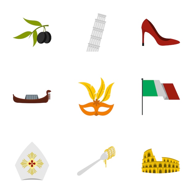 Italy icon set, flat style