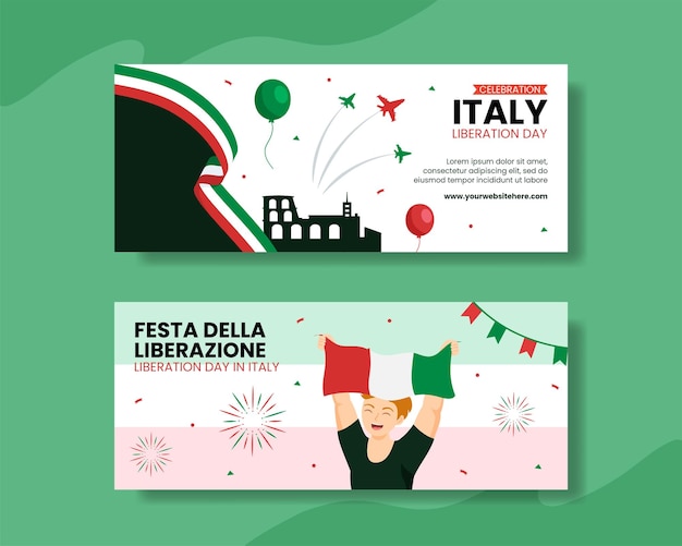 Italy Liberation Day Horizontal Banner Flat Cartoon Hand Drawn Templates Background Illustration