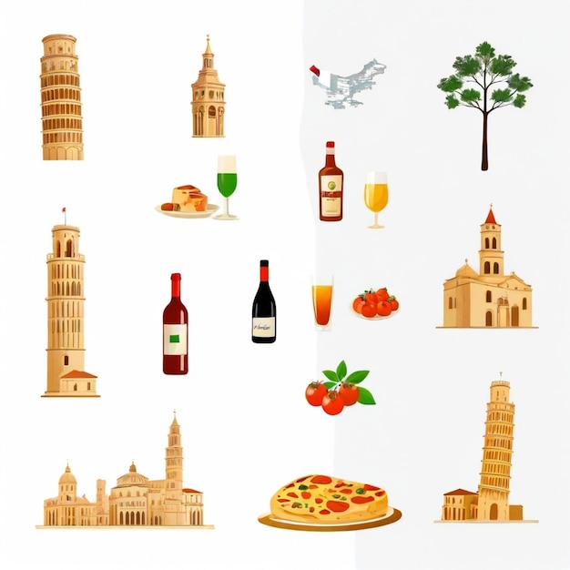 Vector italy vector set white background isolated a high qualit