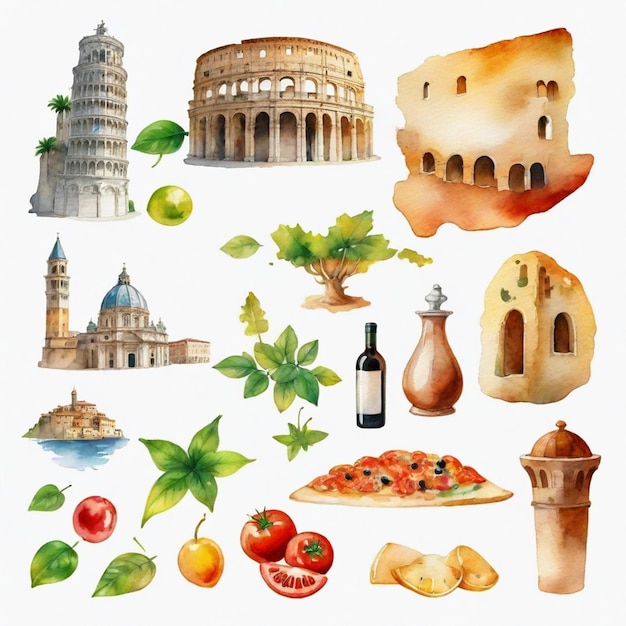 Vector italy vector set white background isolated a high quality image modern