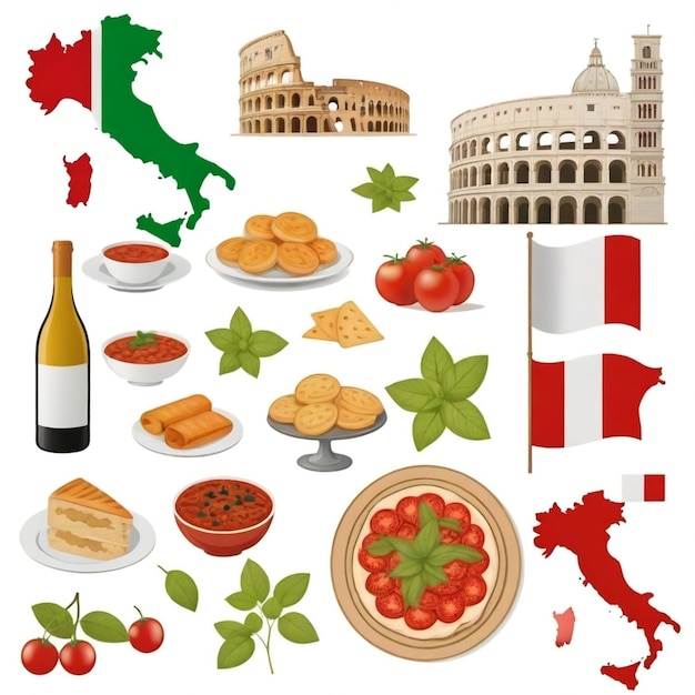 Vector italy vector set white background isolated a high quality image