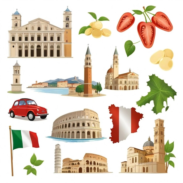 Vector italy vector set white background isolated a high quality