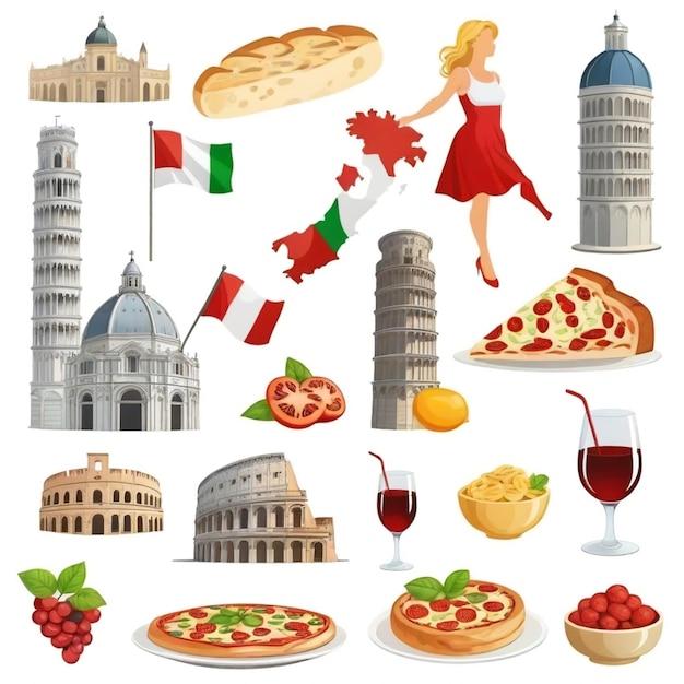 Vector italy vector set white background isolated a high quality