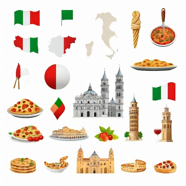 Vector italy vector set white background isolated a high quality