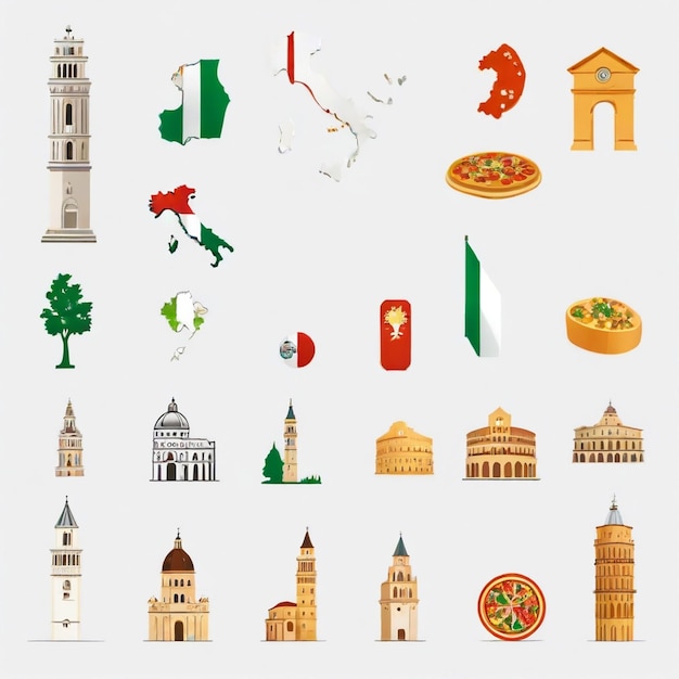 Vector italy vector set white background isolated a high quality