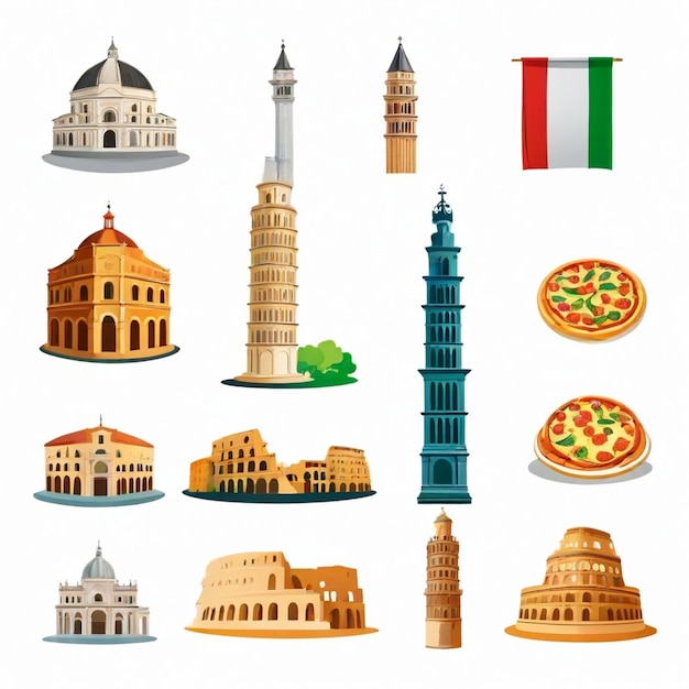 Vector italy vector set white background isolated a high quality