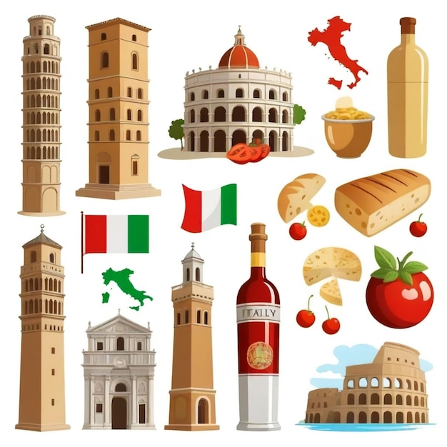 Vector italy vector set white background isolated a high