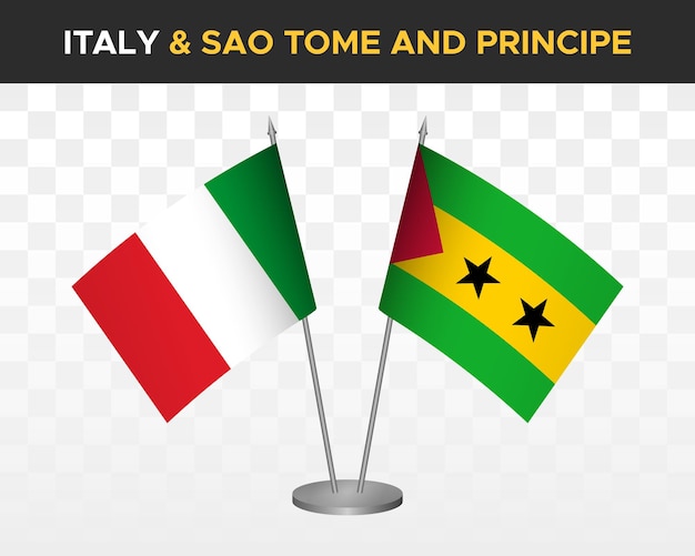 Italy vs sao tome principe desk flags mockup isolated 3d vector illustration italian table flags