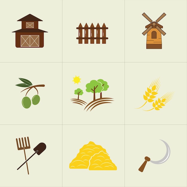 Items and buildings related to farming and agriculture Farm vector illustration